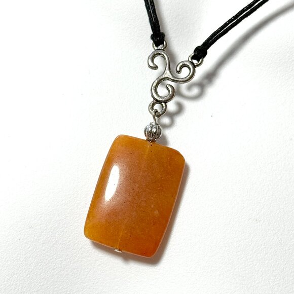 2/$20, Genuine Orange Aventurine Necklace, Geometric Gemstone Cord Necklace - Picture 1 of 10